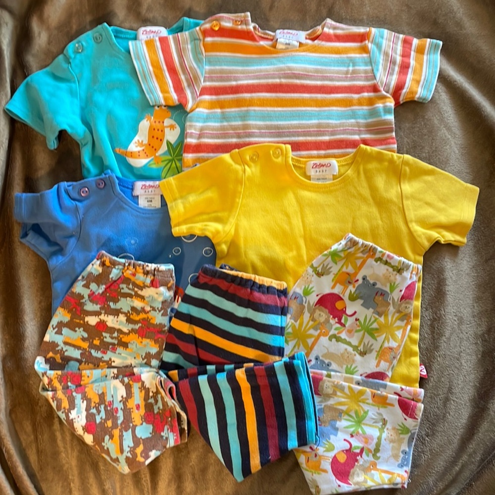 Zutano 100% Organic Cotton Bundle (Baby BOY 0-6 months), 4 tops + 3 bottoms